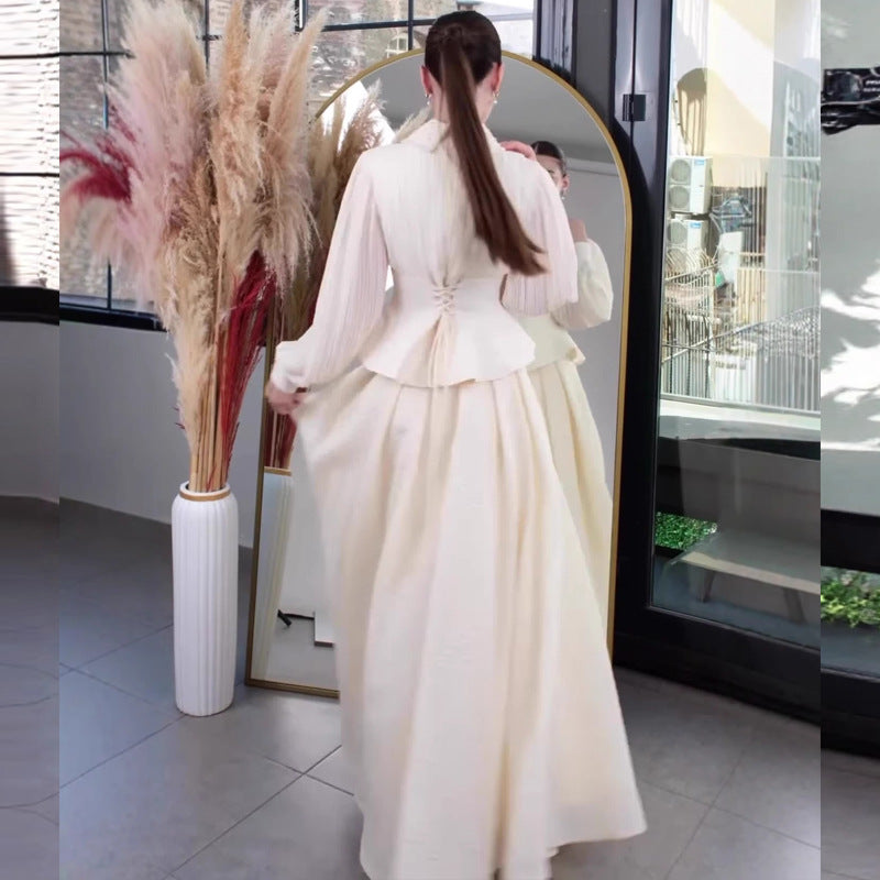 Women's Elegant Soft Temperament Lapel Long Sleeve Dresses