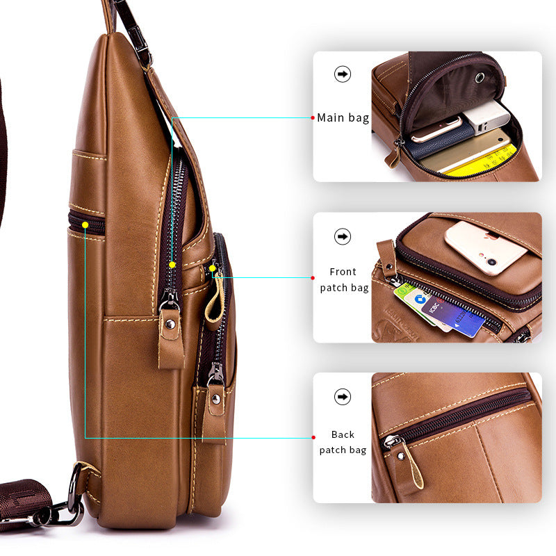 Men's Cowhide Versatile Fashion Large Capacity Men's Chest Bags