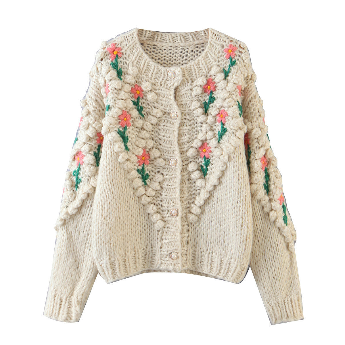 Handmade Crocheted Embroidery Twist Pearl Buckle Cardigans