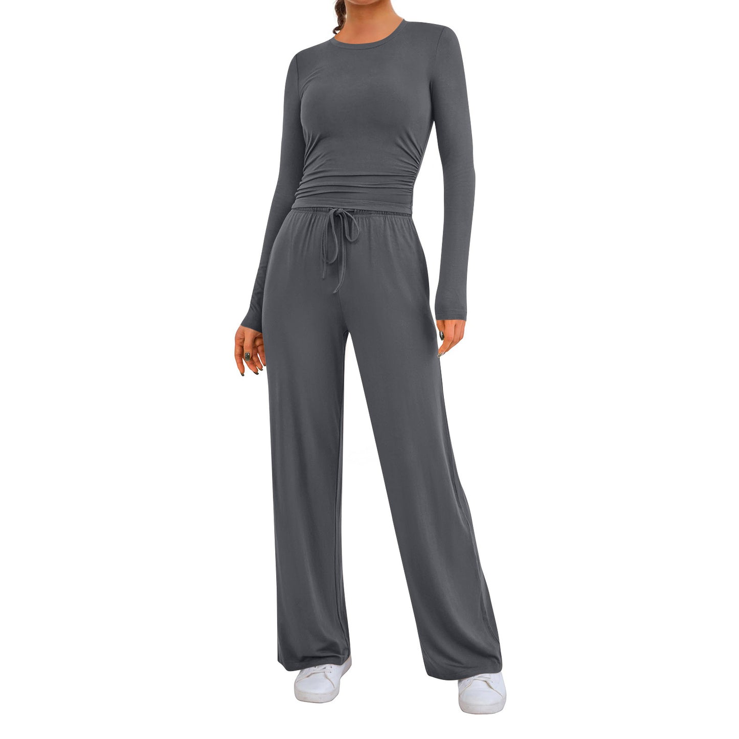 Autumn Solid Color Waist Pleated Long-sleeved With Fashion Casual Suit