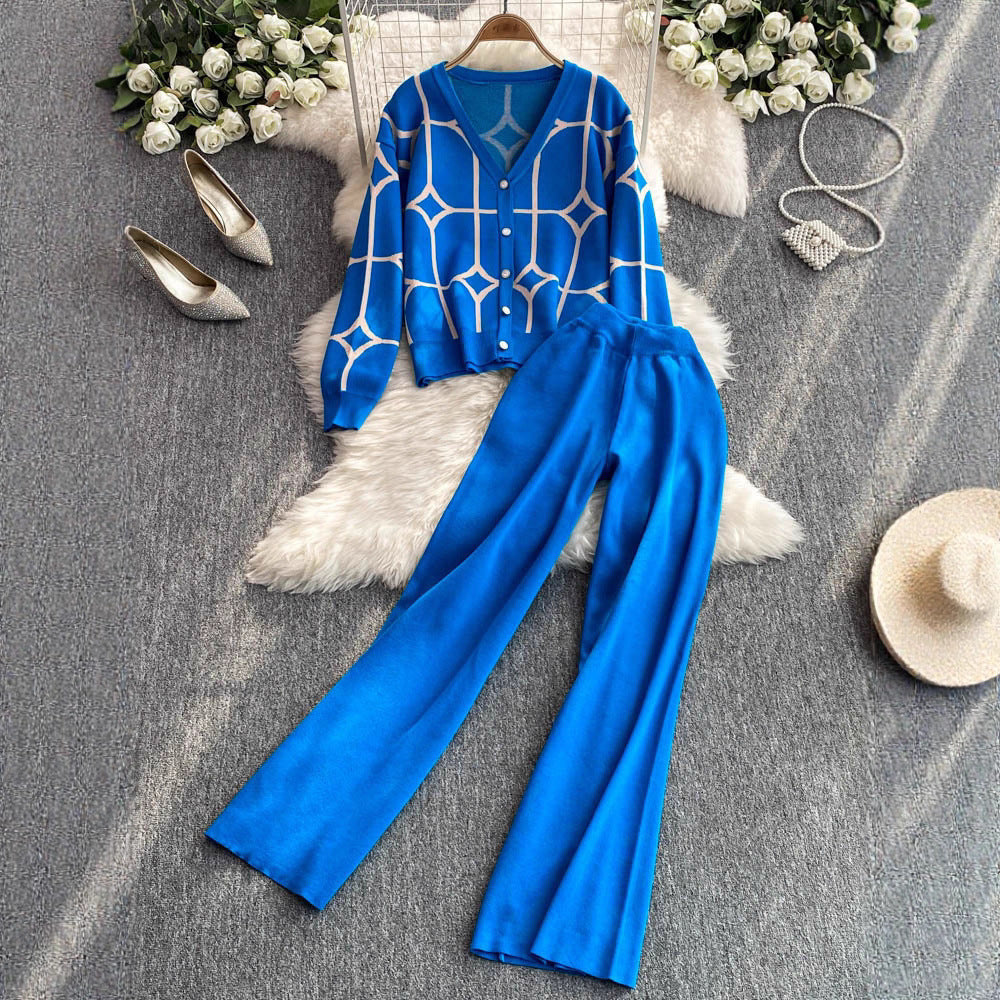 Women's Fashion Stitching Two-piece Contrast Color Long Suits