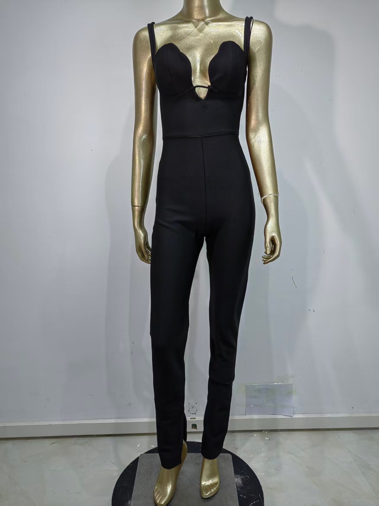Bandage Fashion Deep V Diamond Tight Jumpsuits