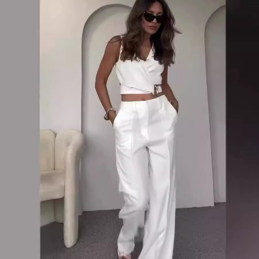 Slim Sleeveless High Waist Wide Leg Pants