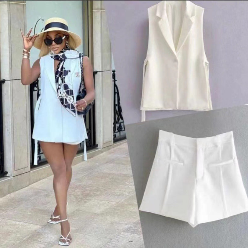 Pure Color Tied Decorative Split Single Vests