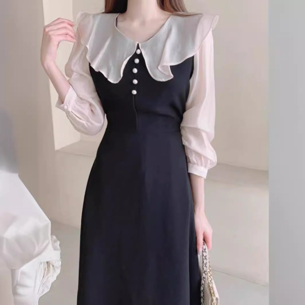 Women's Temperament Ruffled Stitching Fake Two-piece Waist Puff Dress