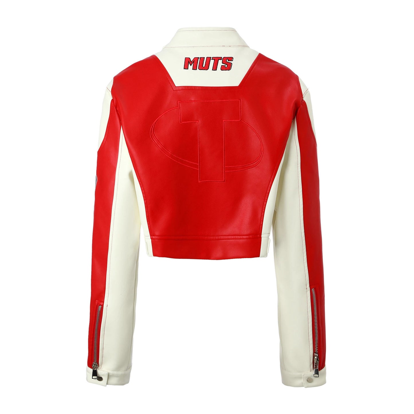 Women's Leather Stand Collar Color Contrast Patchwork Imitation Racing Jackets