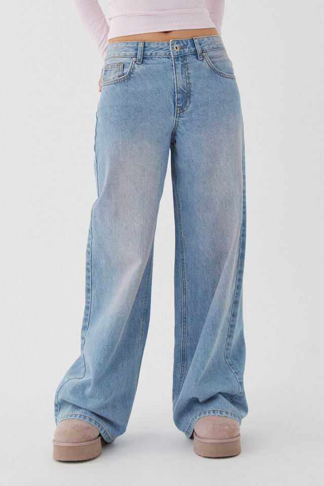 Washed-out Vintage Distressed Straight High Waist Wide Leg Women's Jeans