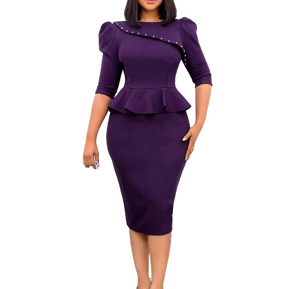 Summer Solid Color Sheath Beaded Pencil Dress