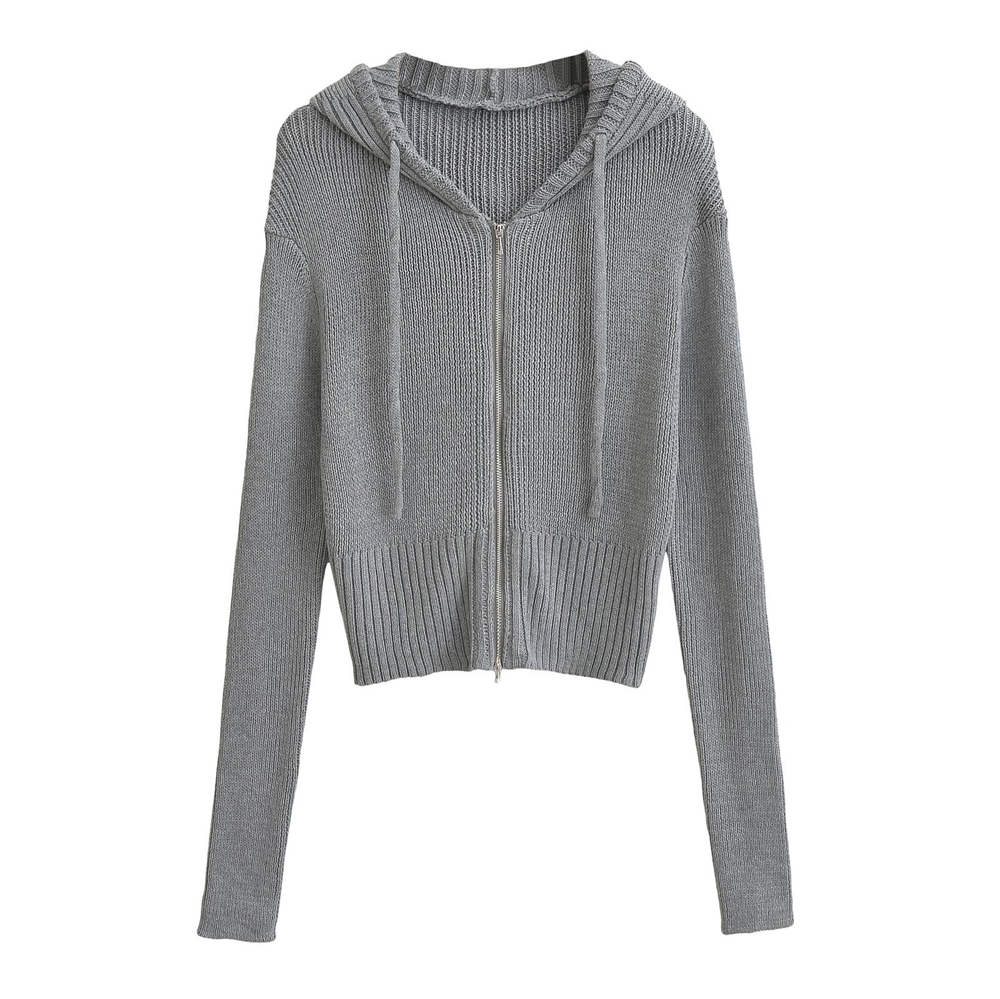 Women's Hooded Zipper Knitted Early Autumn Long Sleeve Knitwear