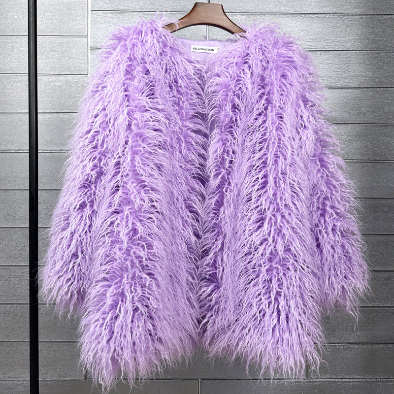 Women's Fur Faux Korean Style Solid Color Coats