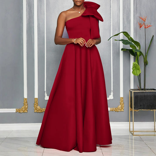 Women's Slant Shoulder Big Bow Sexy Formal Dress