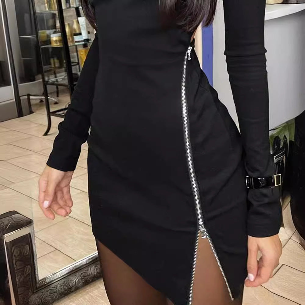 Fashion Slim Fit Waist Side Package Hip With Zipper Sexy Dress