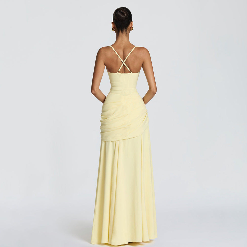 Women's Temperament Pure Color Sleeveless Large Hem Dress