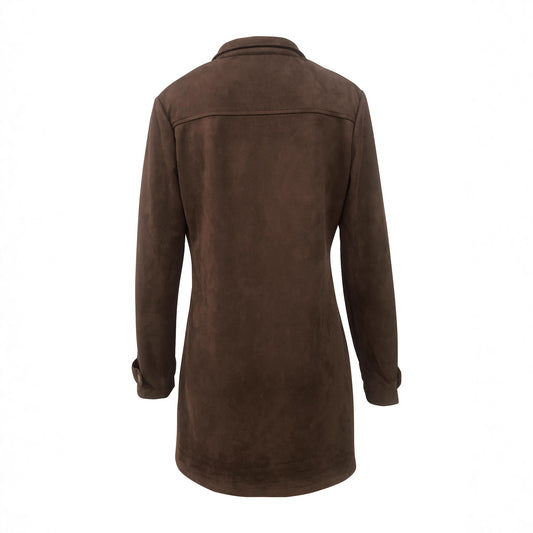 Women's Lapel Brown Deerskin Veet Casual Warm Jackets