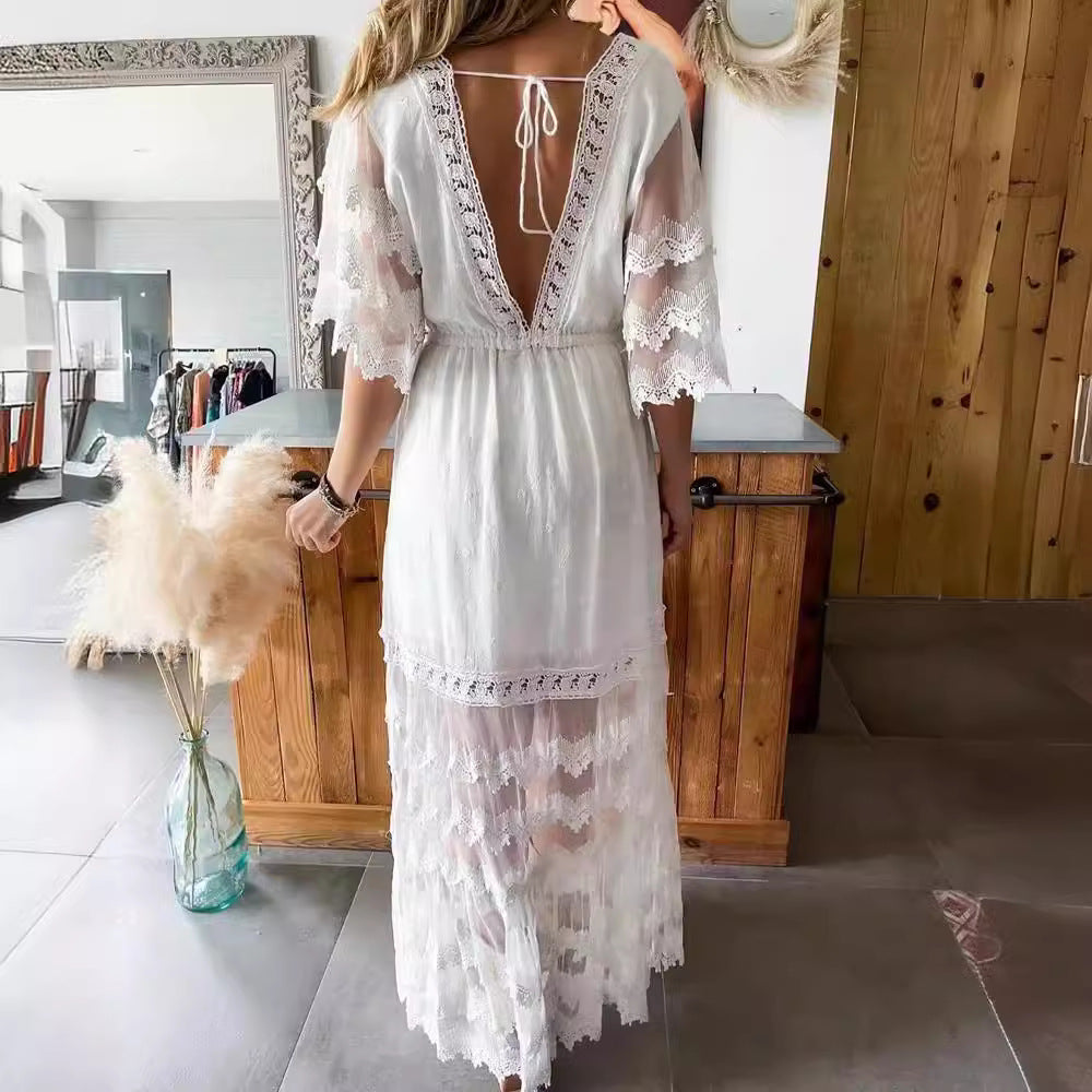 Women's Fashion Lace Tassel Dress Bohemian Vacation Dresses