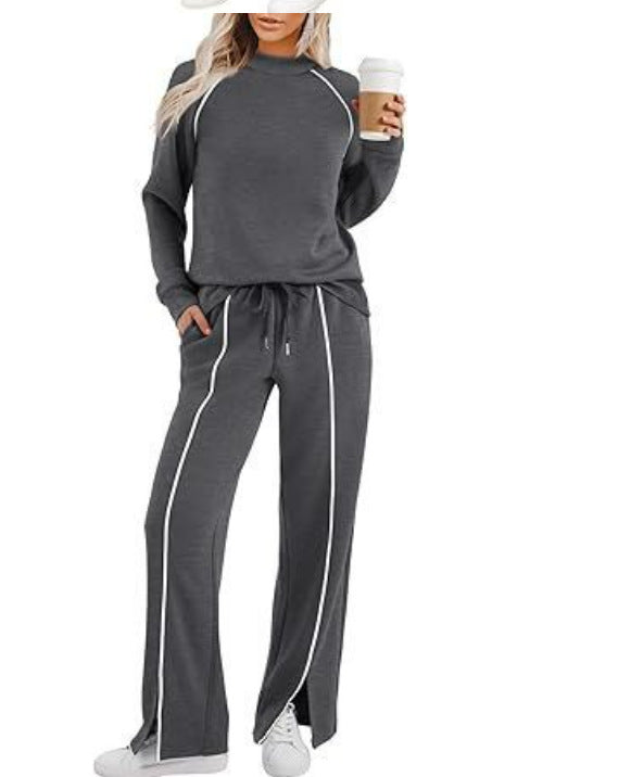 Women's Long Sleeve Stretch Leg Slit Casual Pants