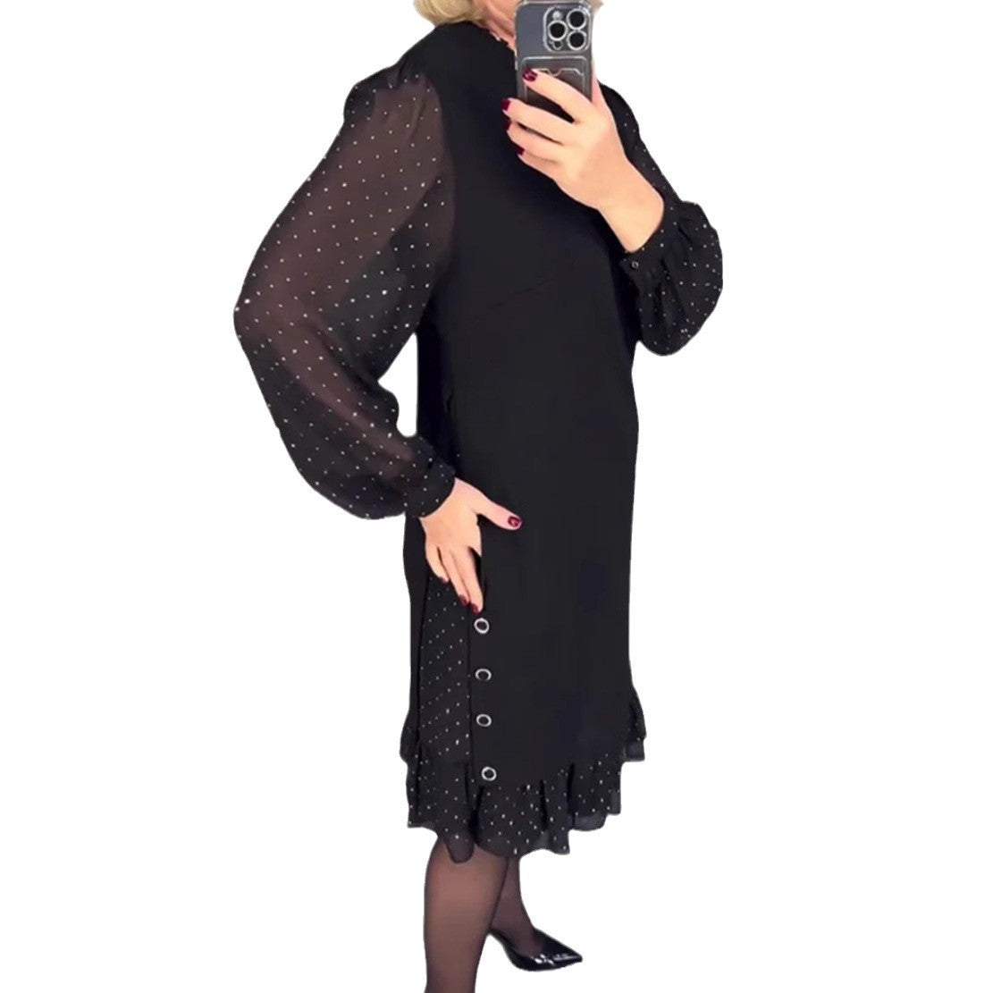 Women's Solid Color Round Neck Lace Stitching Dress