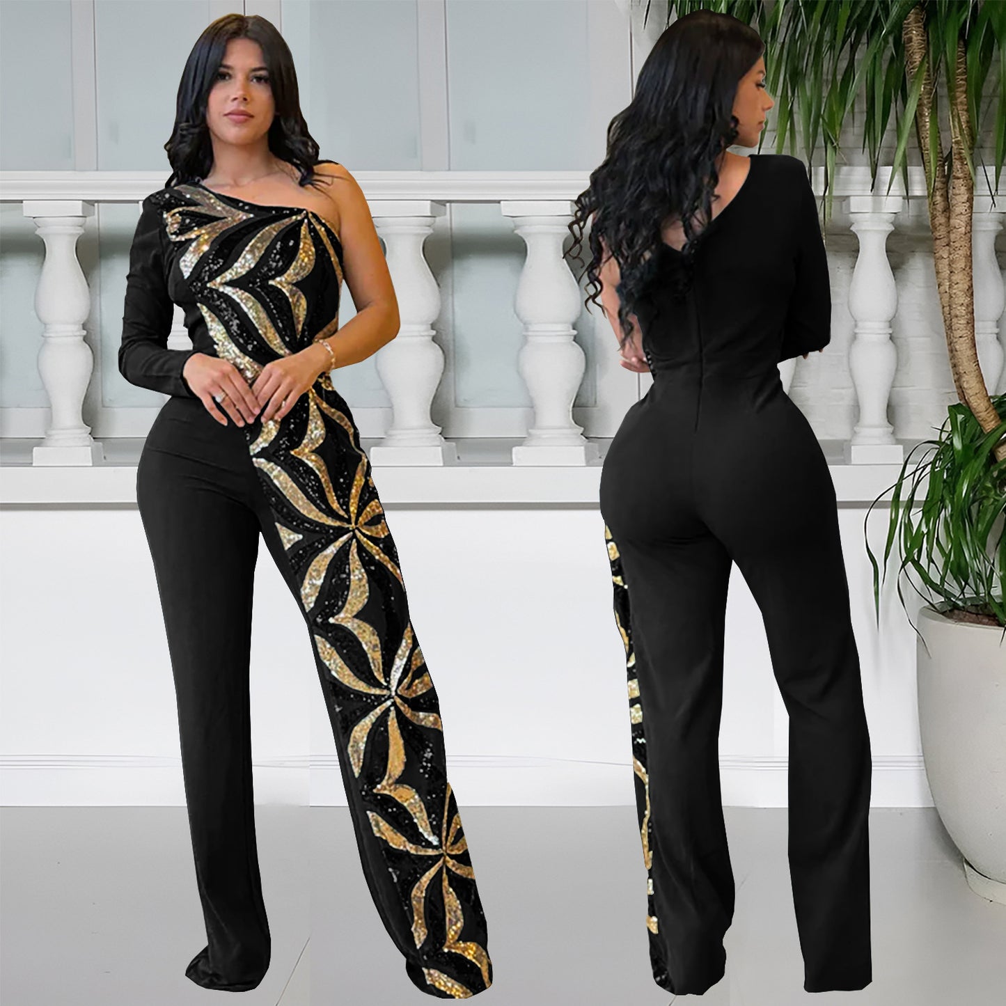 Women's Fashion Wear Elegant One Shoulder Bead Jumpsuits