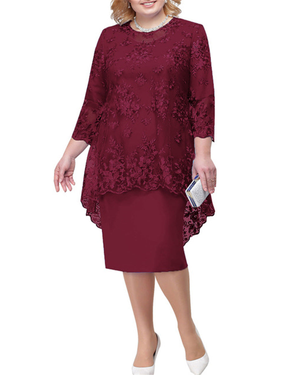 Women's Dress Lace Embroidery Two-piece Set Temperament Commute Dresses