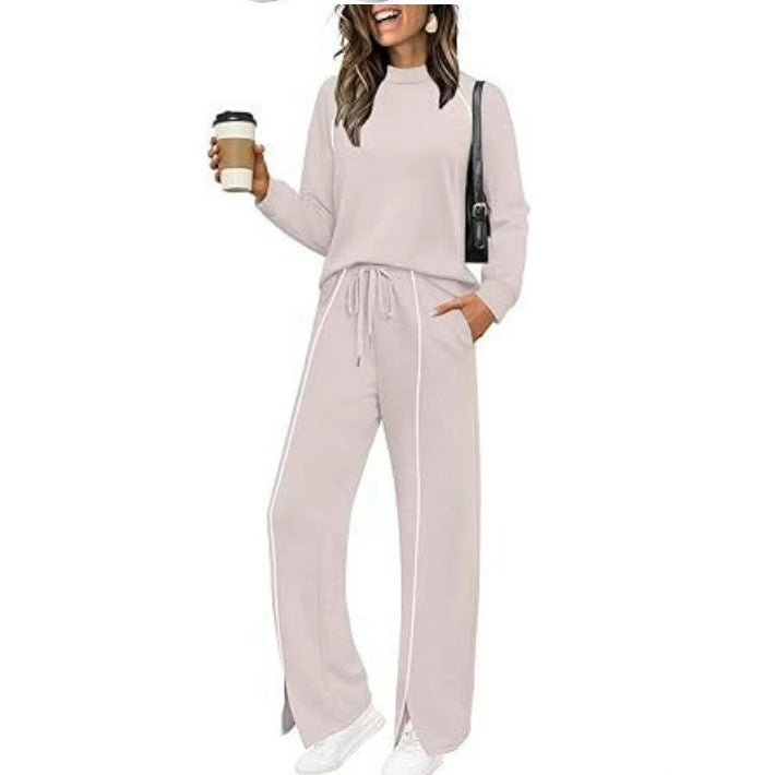 Women's Long Sleeve Stretch Leg Slit Casual Pants