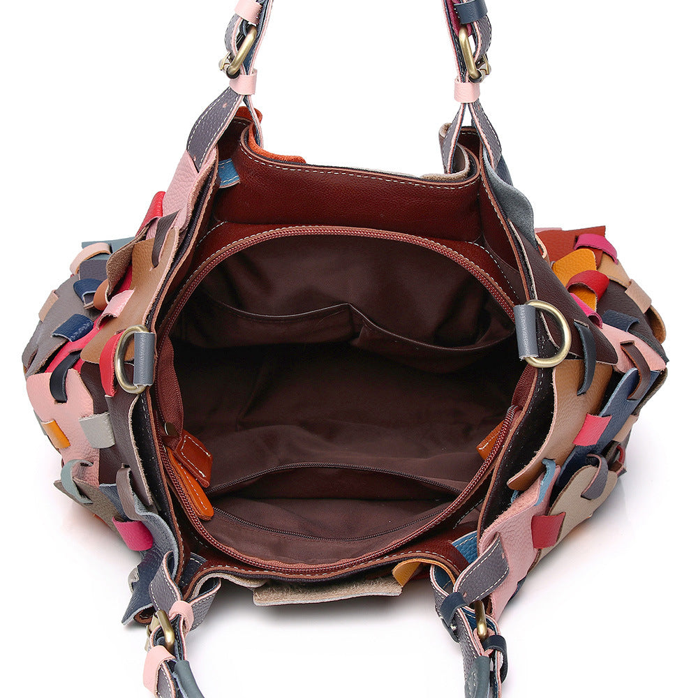Genuine Leather Cowhide Ethnic Style Color Handbags