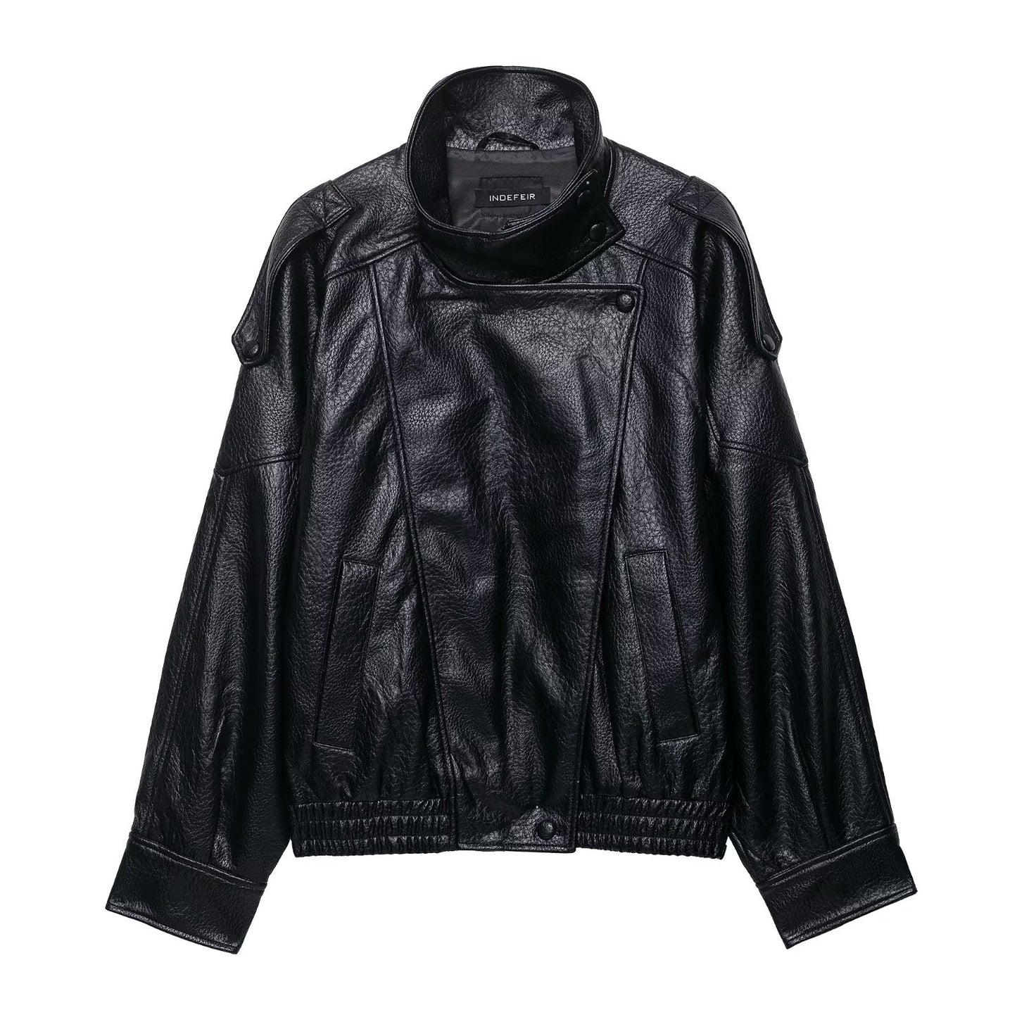 Graceful Autumn Black Imitation Leather Loose Jackets