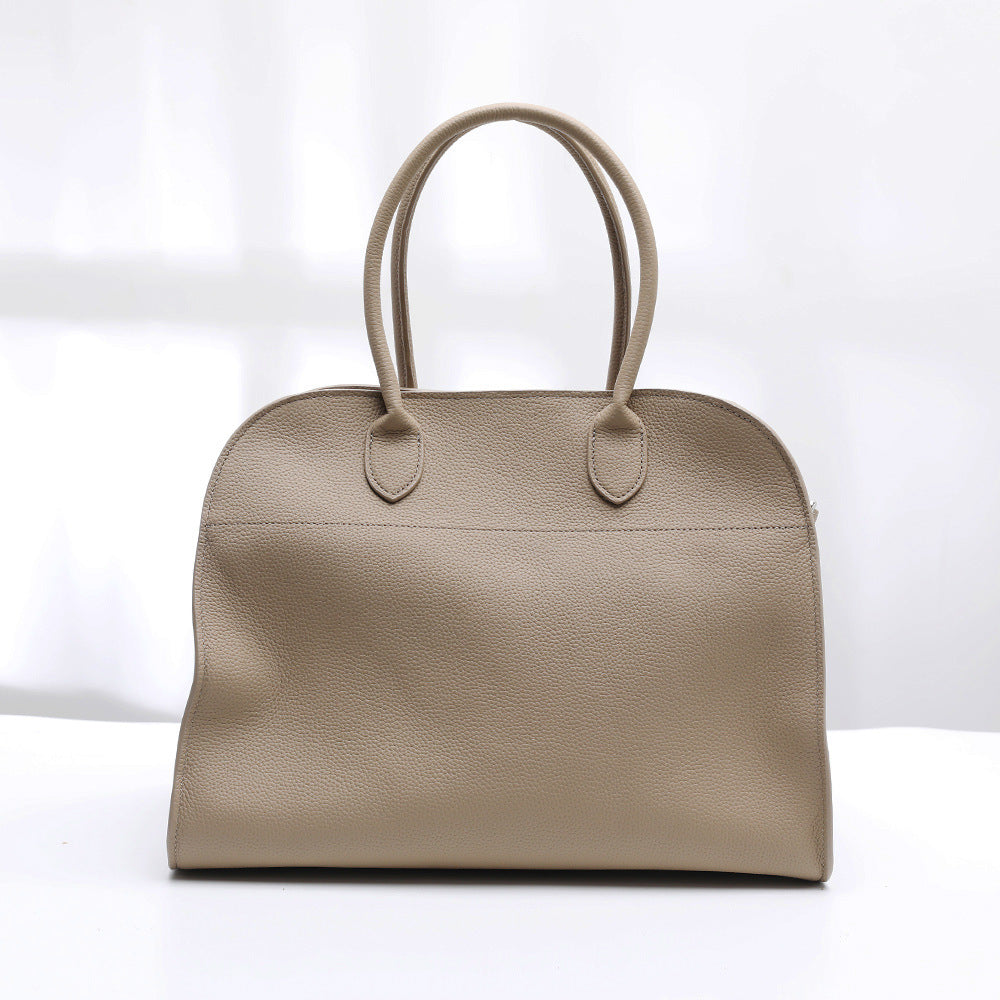 Layer Cowhide Real Lychee Pattern Large Handbags