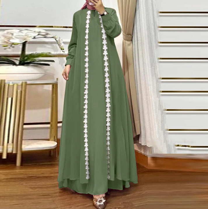 Solid Color Loose Long Sleeves Lace Dress