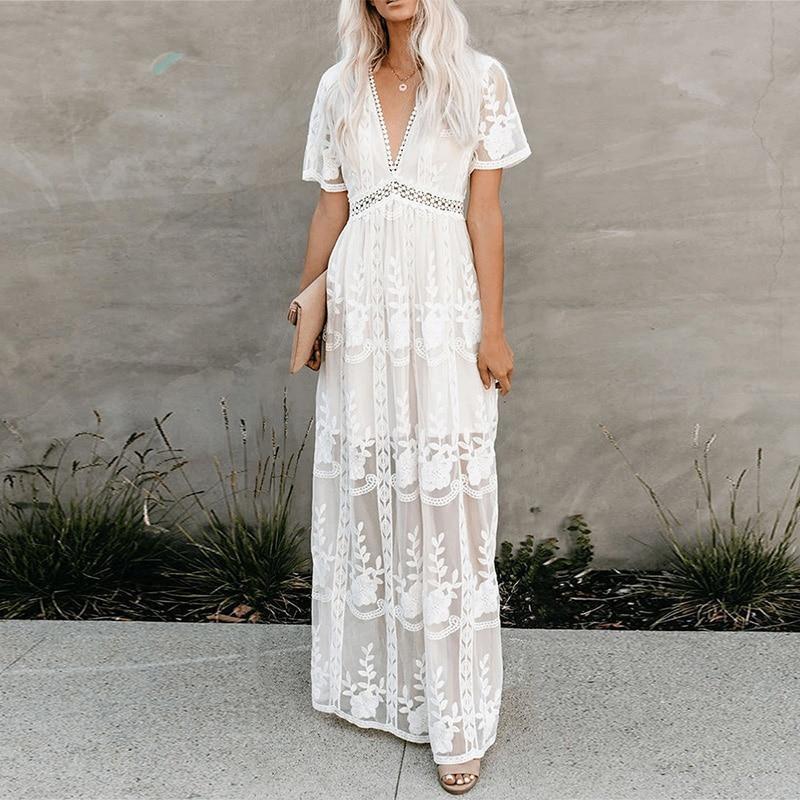 Women's Lace Long Sleeve Solid Color Chiffon Dresses
