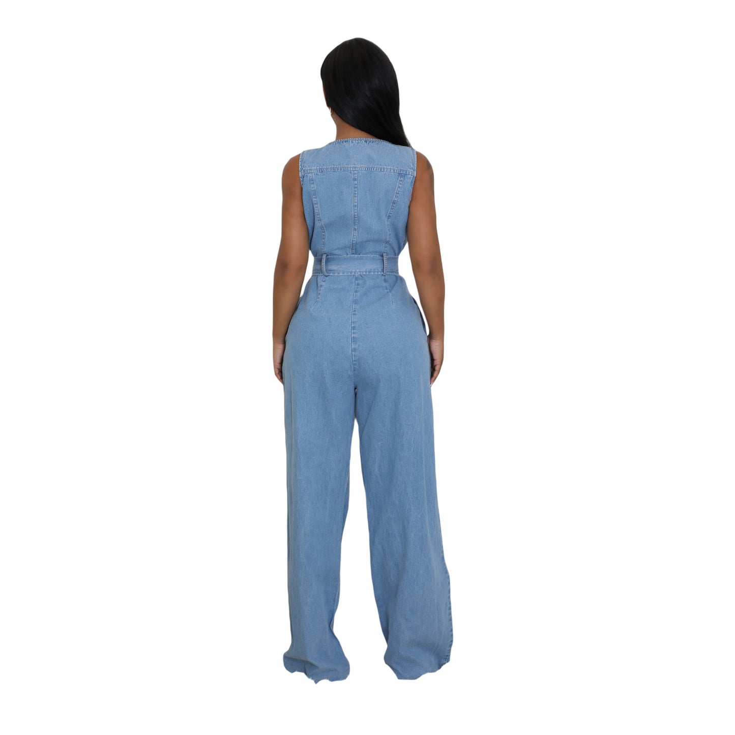 Tight Waist Slim Elastic Washing Denim Jumpsuits