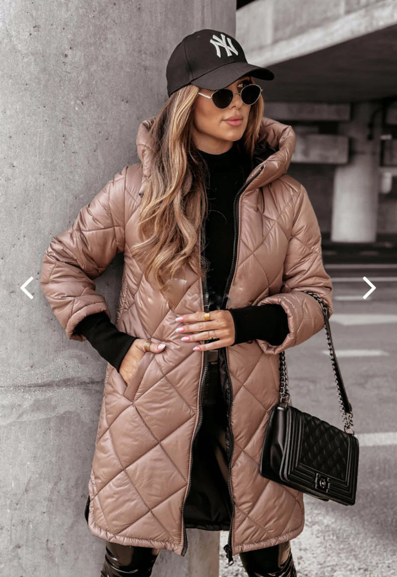 Women's Glamorous Winter Hooded Down Mid-length Coats