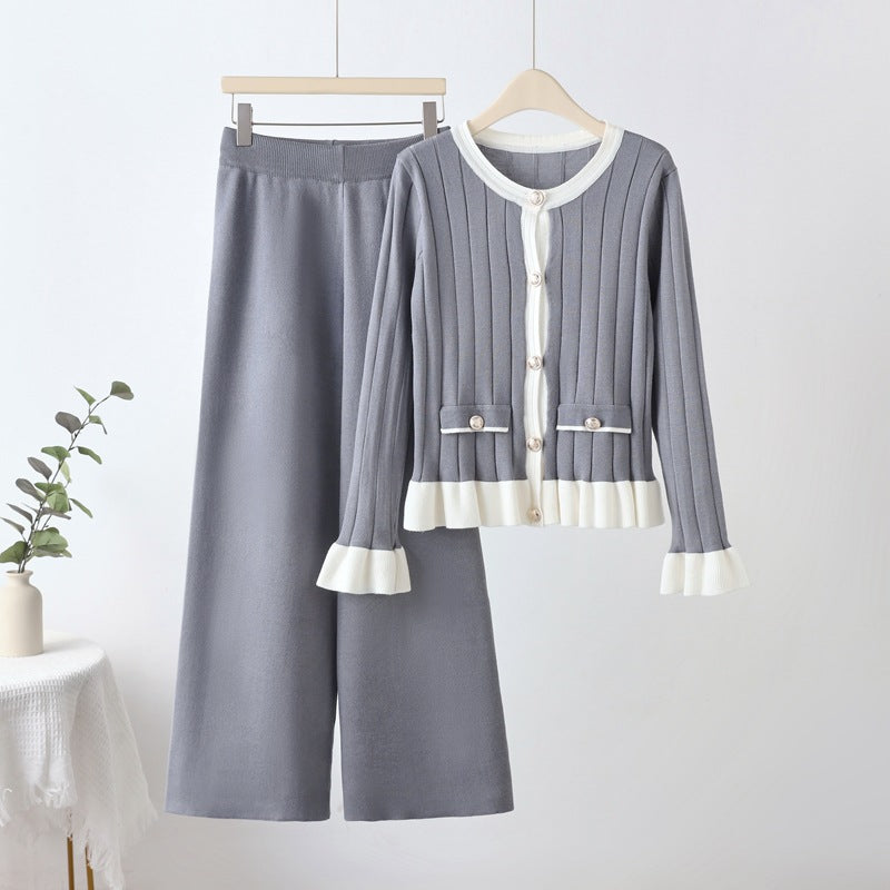 Women's Style Sweet Flare Sleeve Knitted Spring Ruffled Suits