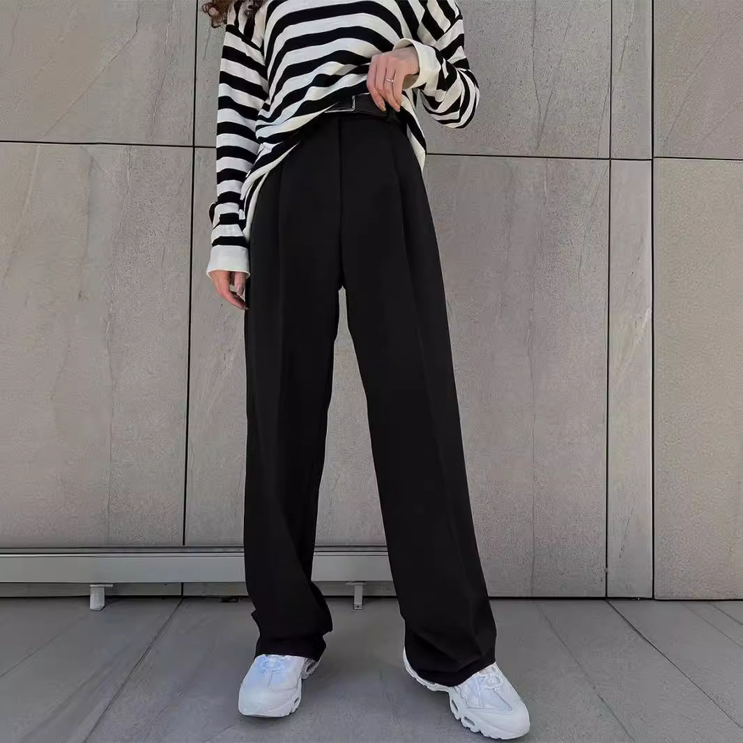 Women's Casual Temperament Commute Loose Straight Trousers Pants