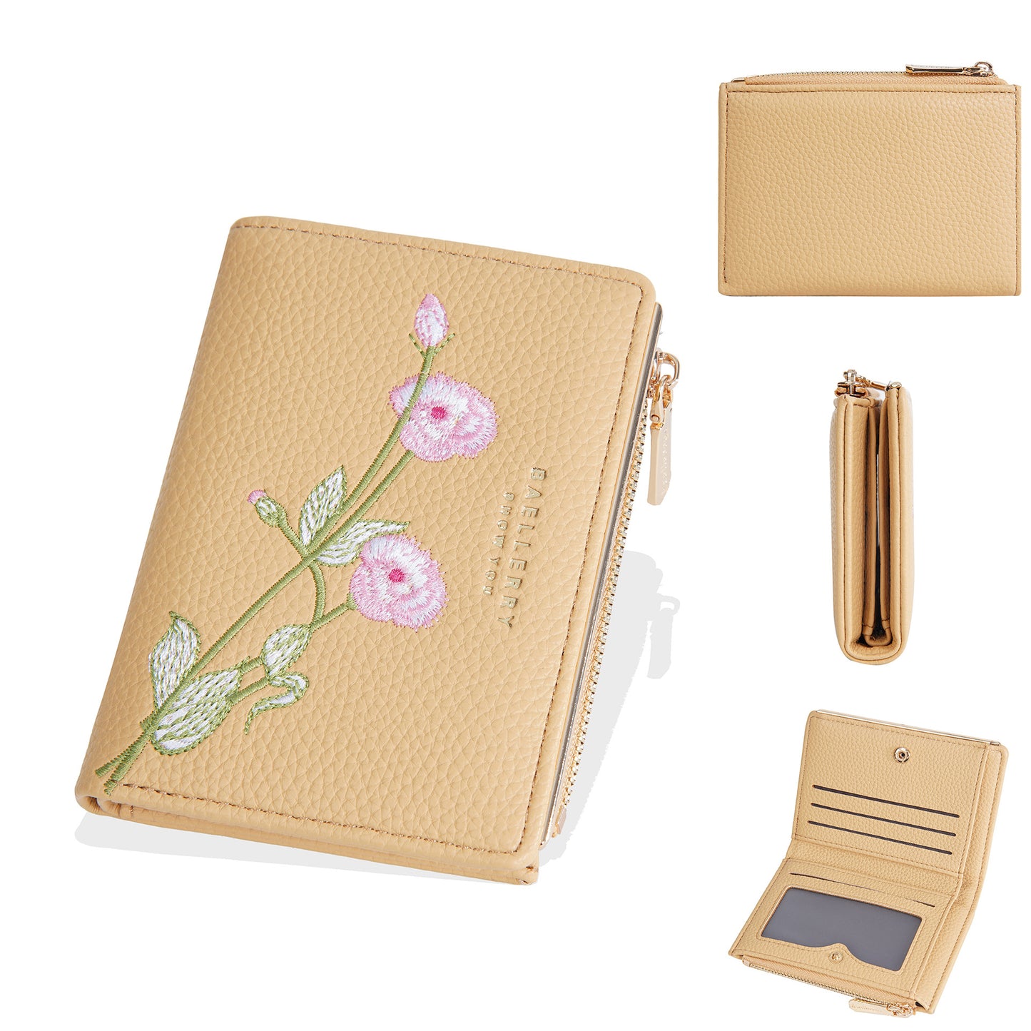Women's Short Fashion Embroidery Litchi Pattern Flower Ladies Wallets