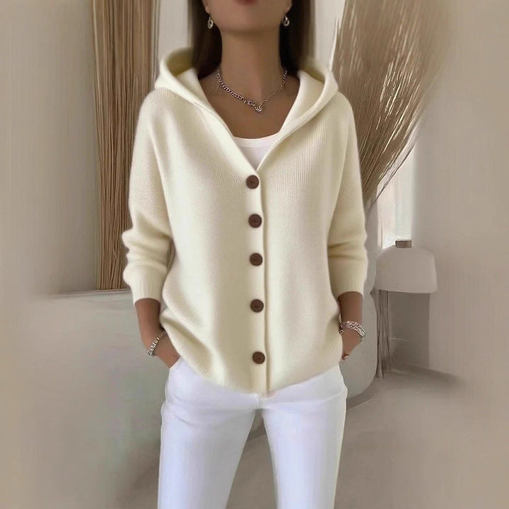Women's Hooded Knit Solid Color Casual Fashion Cardigans