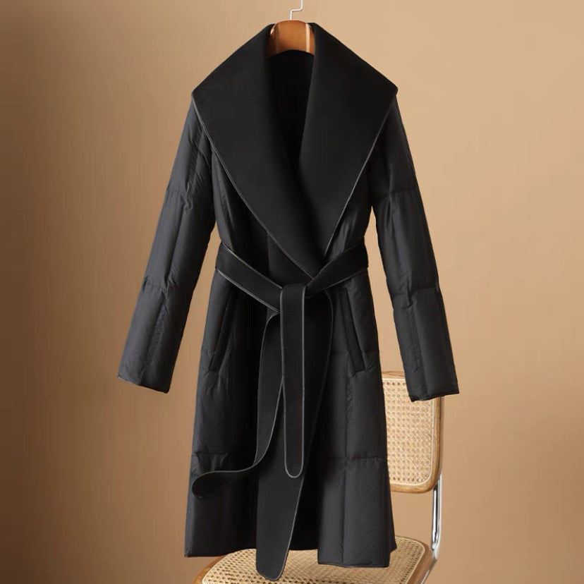 Women's White Duck Down Cashmere Double-faced Woolen Stitching Fashionable Jackets