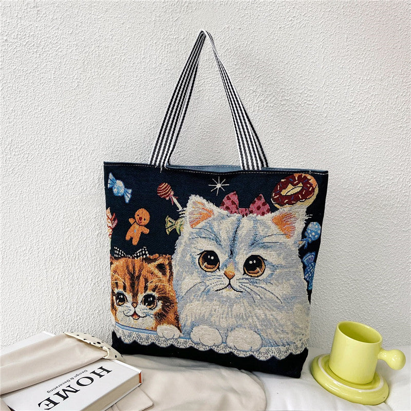 Fashionable Ethnic Style Shopping Cartoon Linen Shoulder Bags
