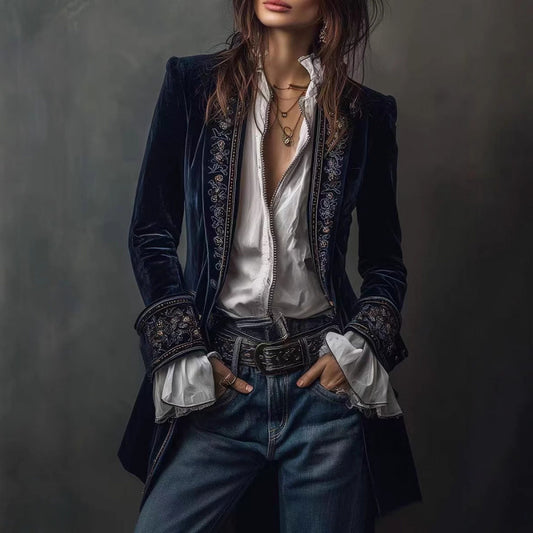 Women's Long Sleeve Solid Color Stitching Lace Jackets