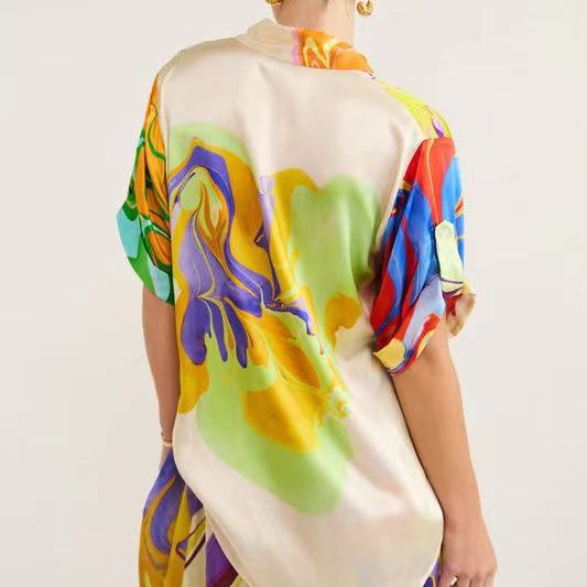 Temperament Commute Fashion Printed Satin Casual Suits