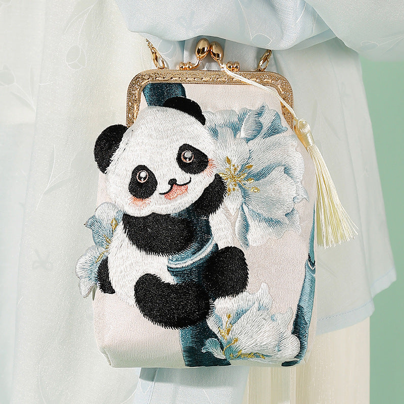 Panda Embroidered Leisure Embroidery Metal Catch Handbags