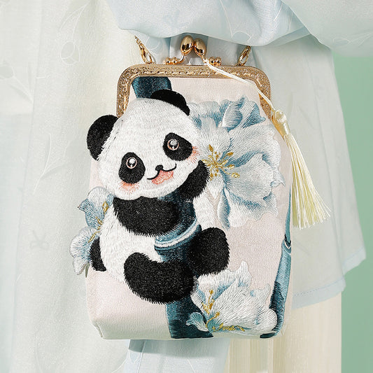 Panda Embroidered Leisure Embroidery Metal Catch Handbags