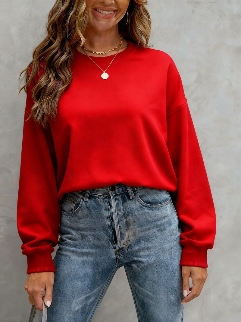 Women's Solid Color Casual Loose Crew Neck Sweaters