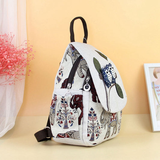 Hand-woven Owl Fabric Leisure Double Layer Backpacks