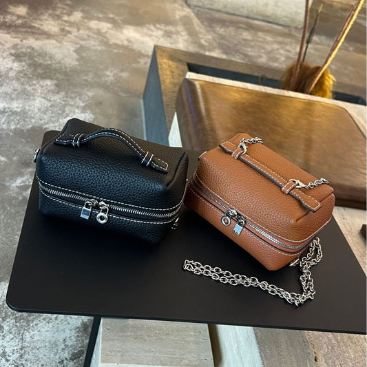 Women's Layer Cowhide Lunch Box Advanced Texture Bags