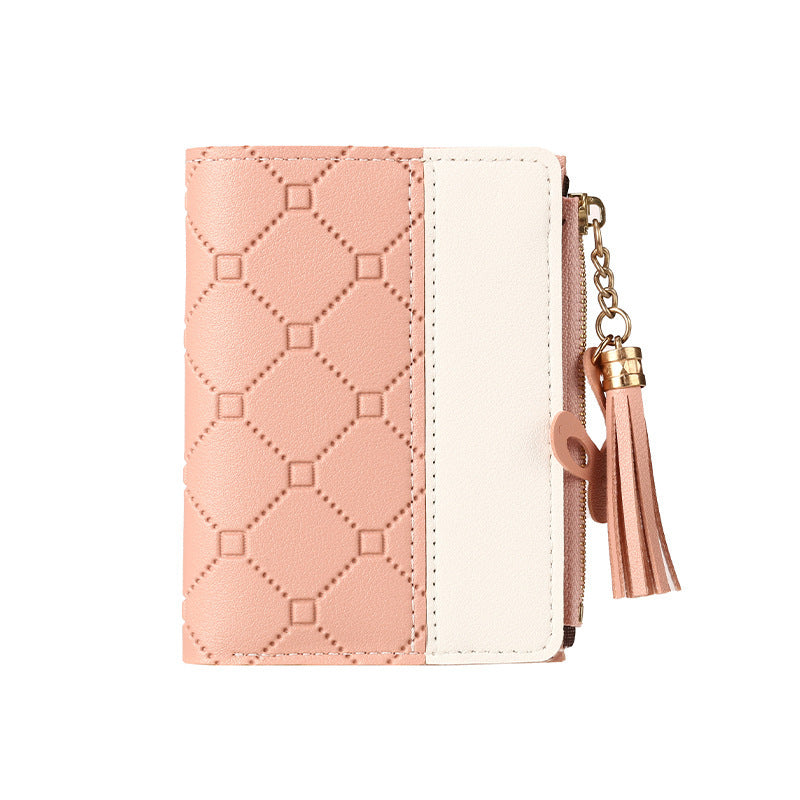 Women's Short Zipper Two-fold Embossed Korean Style Ladies Wallets