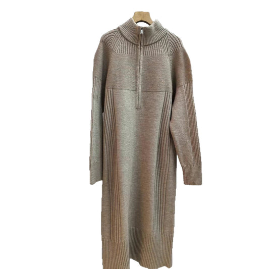 Women's Collar Knitted Dress With Zipper Loose Skirts