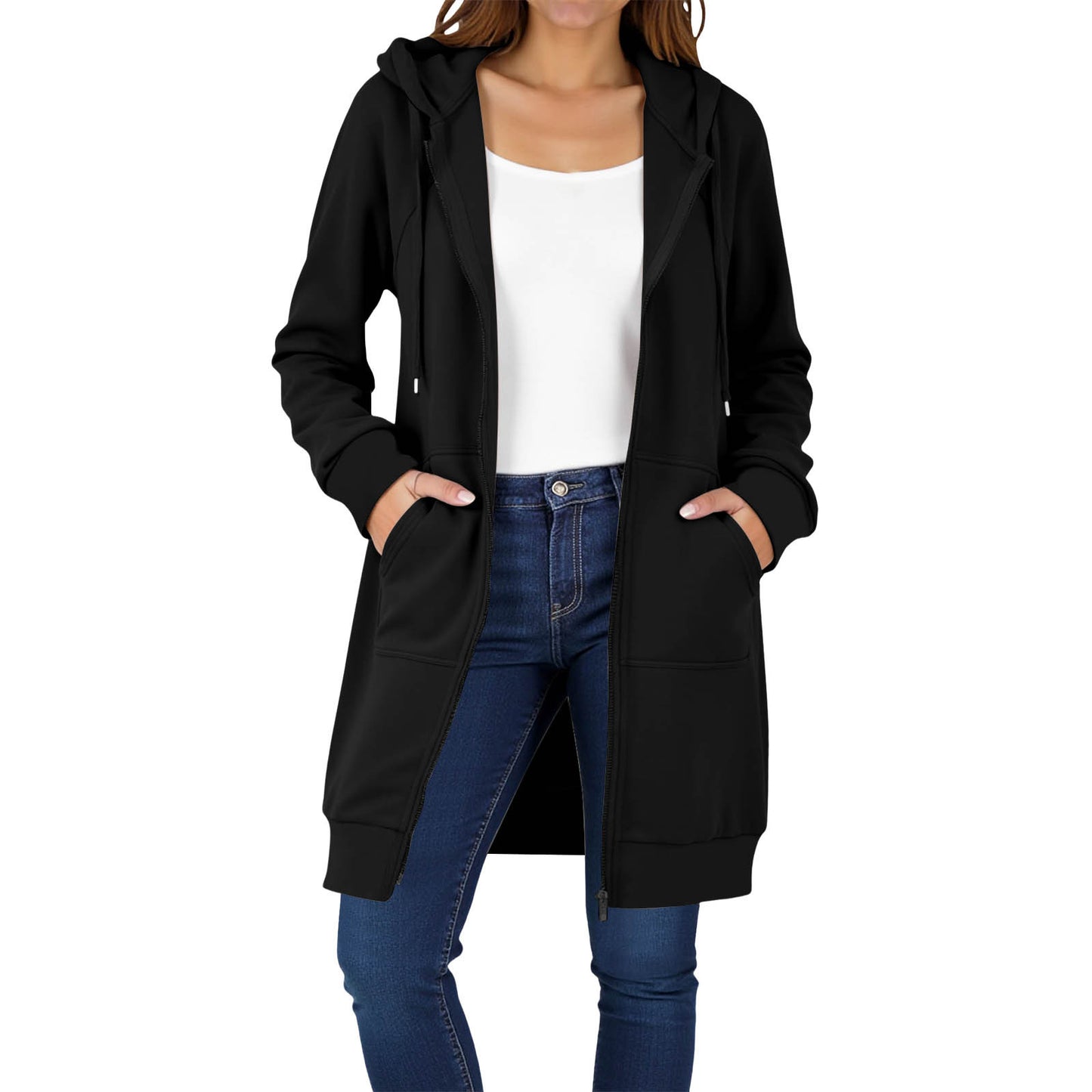 Women's Hooded Solid Color Loose Long Fleece Raglan Women's Sweater, Sweater