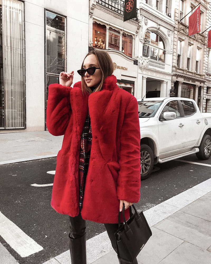 Colorful Fur Plush Warm Temperament Leisure Baggy Winter Padded Coats