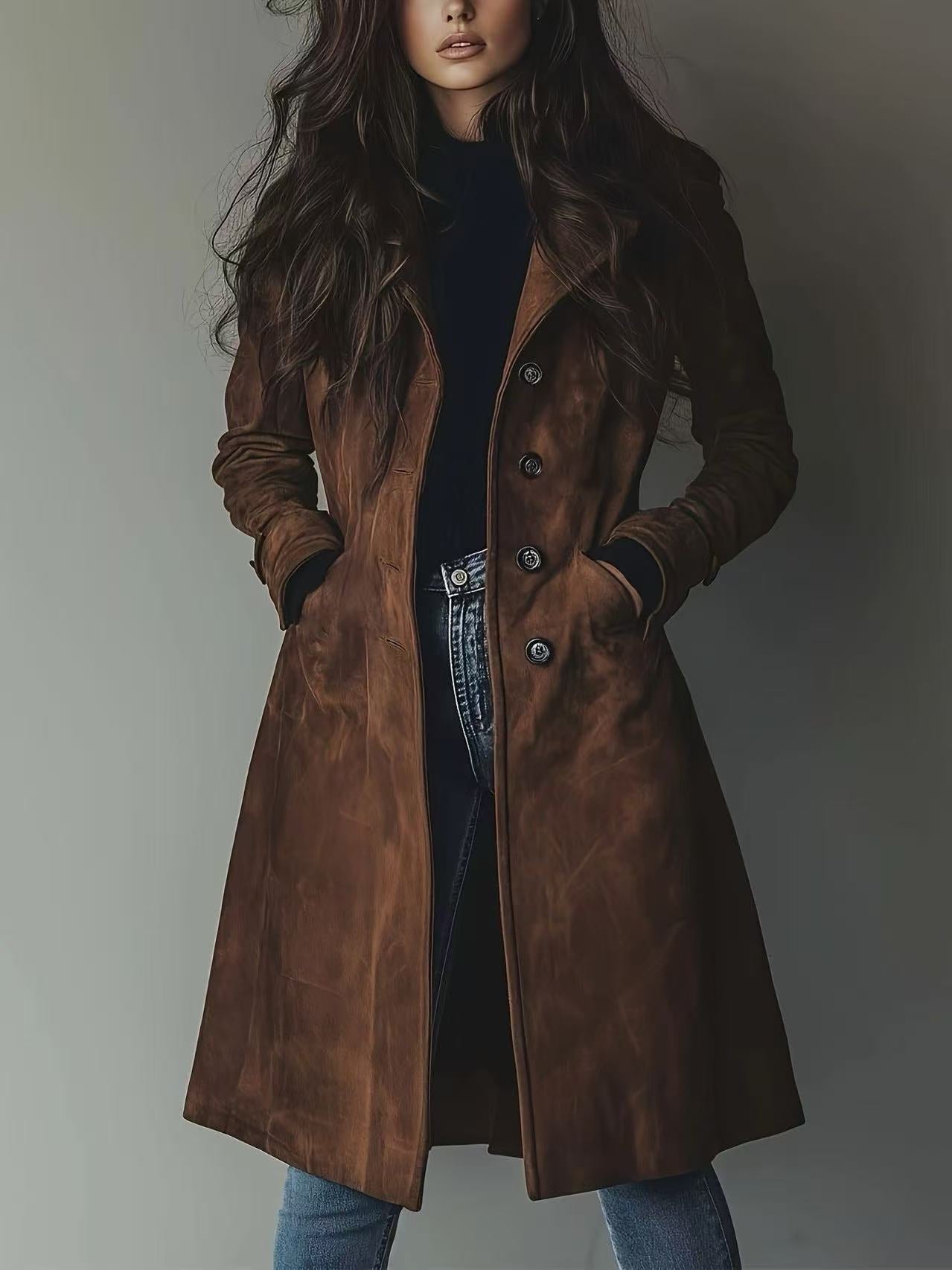 Comfort Casual Eye-catching Suede Extended Overcoat Coats