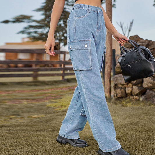 Women's Denim Washed Design Overalls Trousers Casual Women's Jeans